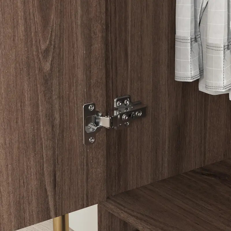 Modern Freestanding Two Door Wardrobe with Drawers and Gold Accents