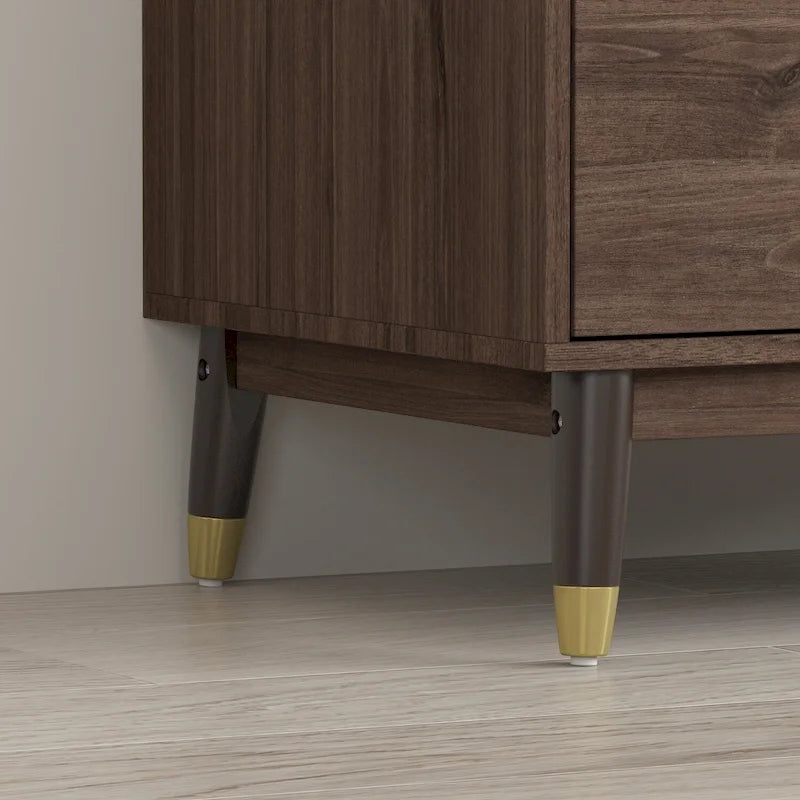 Modern Freestanding Two Door Wardrobe with Drawers and Gold Accents