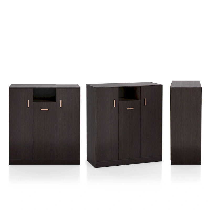 Modern Espresso Shoe Storage Cabinet with Adjustable Shelves and Metal Handles