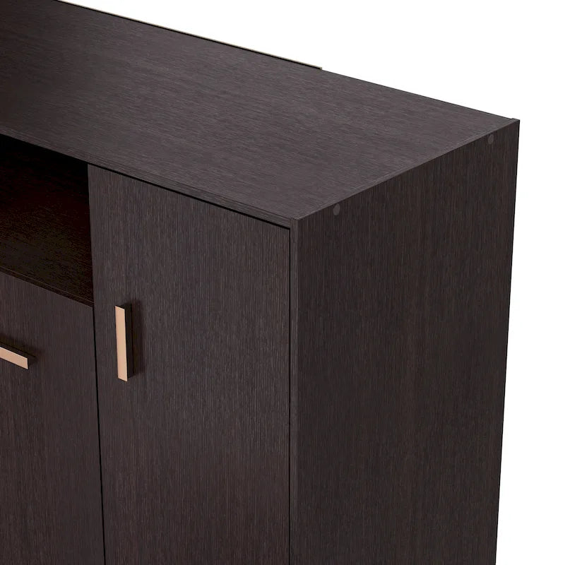Modern Espresso Shoe Storage Cabinet with Adjustable Shelves and Metal Handles