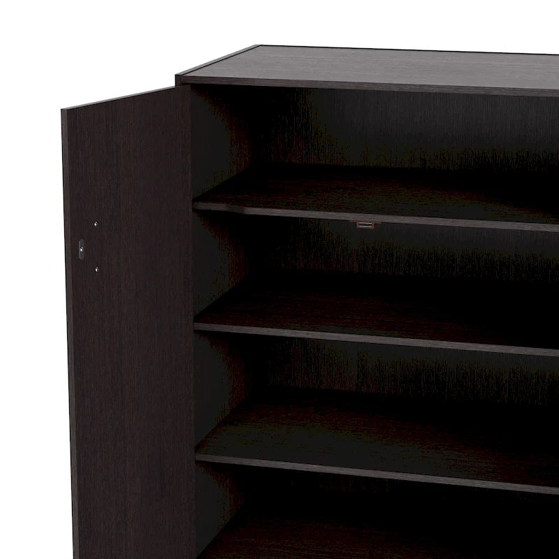 Modern Espresso Shoe Storage Cabinet with Adjustable Shelves and Metal Handles