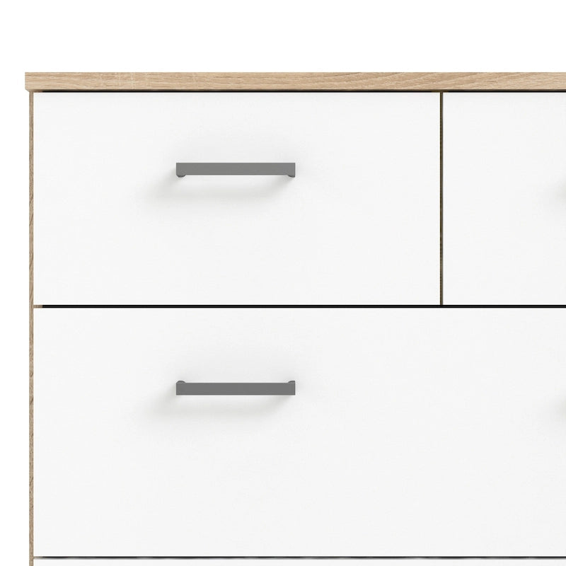 Modern Oak and White Eight Drawer Dresser with Bar Handles