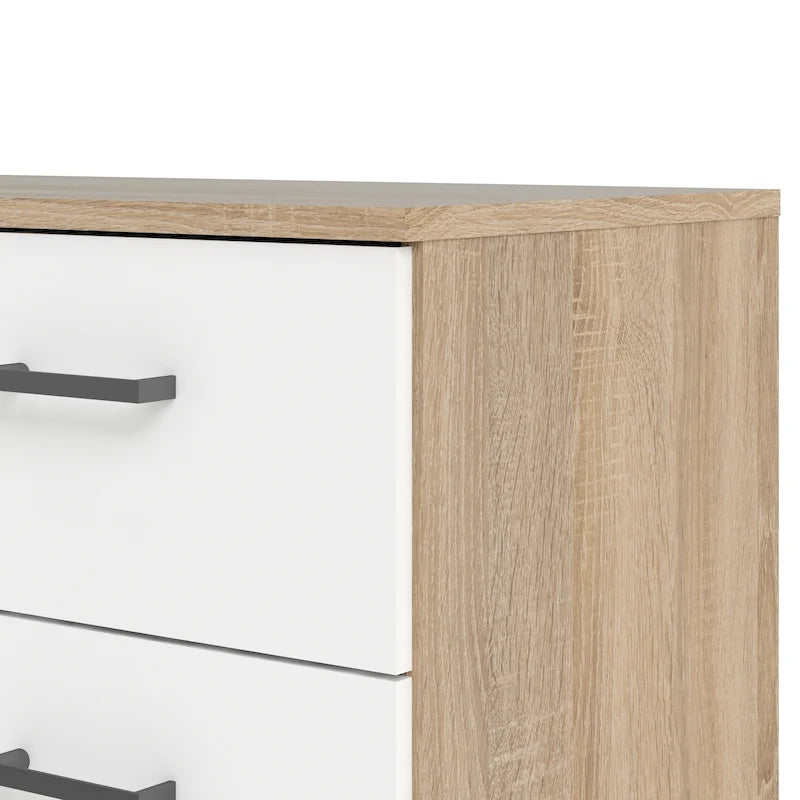 Modern Oak and White Eight Drawer Dresser with Bar Handles