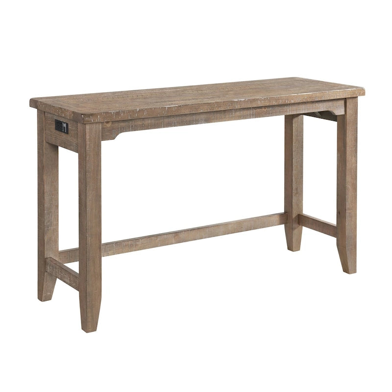 Rustic Sandwash Pine Sofa Bar Table with Built-In Electrical Outlets
