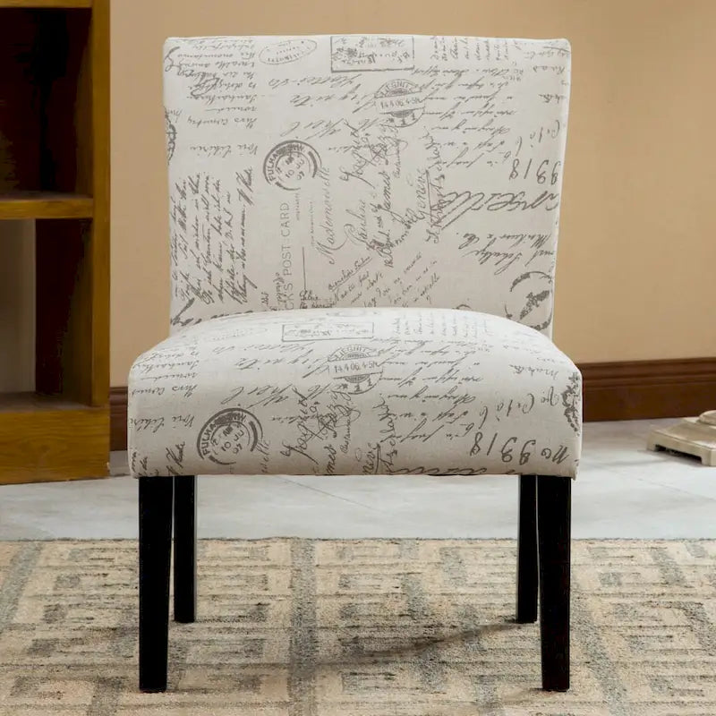 Vintage Patterned Upholstered Armless Slipper Accent Chair with Espresso Legs