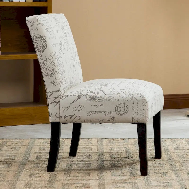 Vintage Patterned Upholstered Armless Slipper Accent Chair with Espresso Legs
