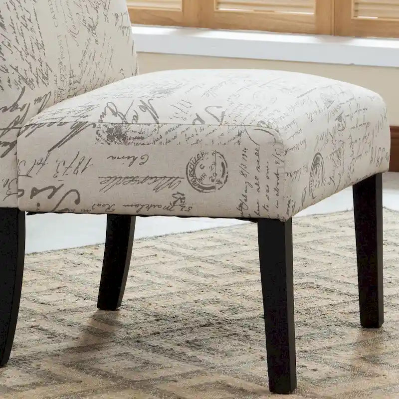 Vintage Patterned Upholstered Armless Slipper Accent Chair with Espresso Legs