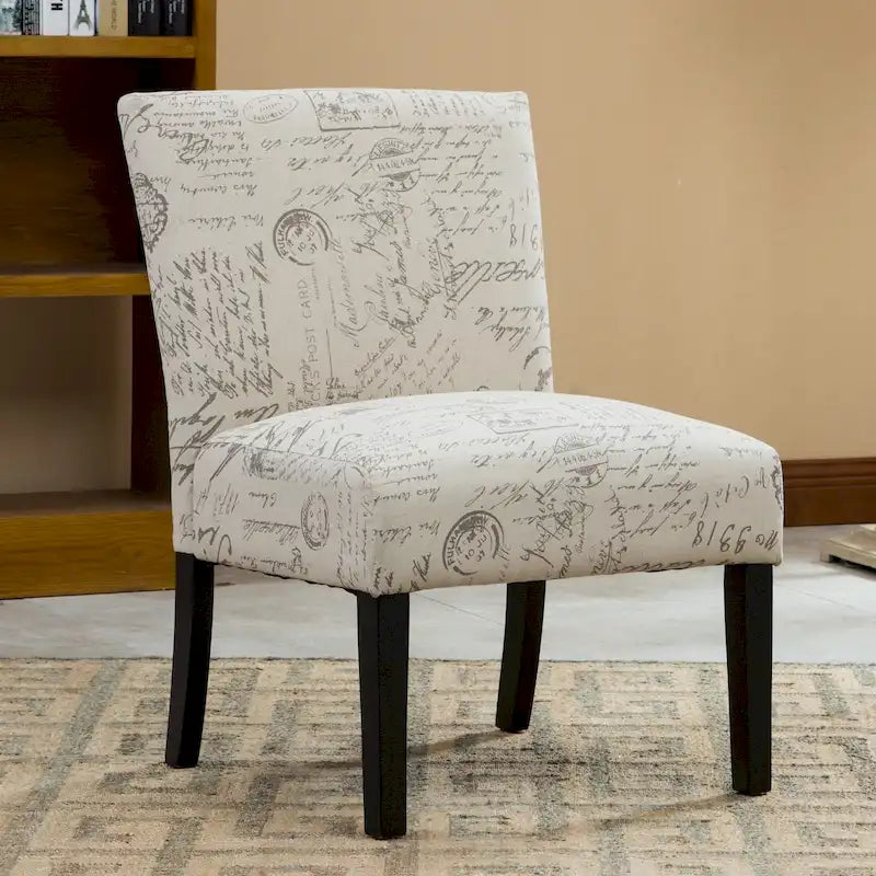 Vintage Patterned Upholstered Armless Slipper Accent Chair with Espresso Legs