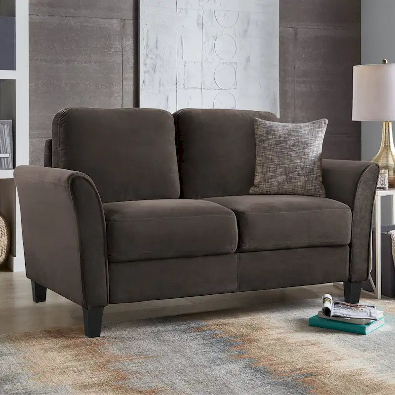 Soft Microfiber Upholstered Loveseat with Rounded Arms and Cushioned Seating
