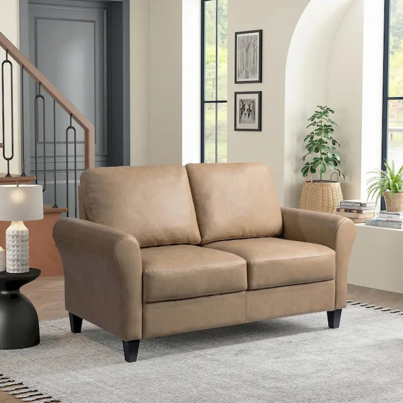 Soft Microfiber Upholstered Loveseat with Rounded Arms and Cushioned Seating
