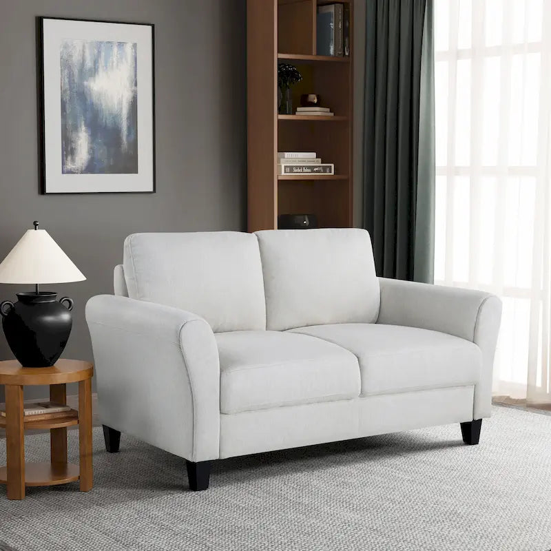 Soft Microfiber Upholstered Loveseat with Rounded Arms and Cushioned Seating
