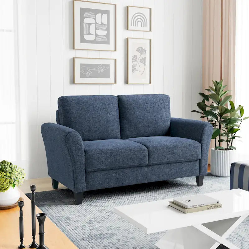 Soft Microfiber Upholstered Loveseat with Rounded Arms and Cushioned Seating