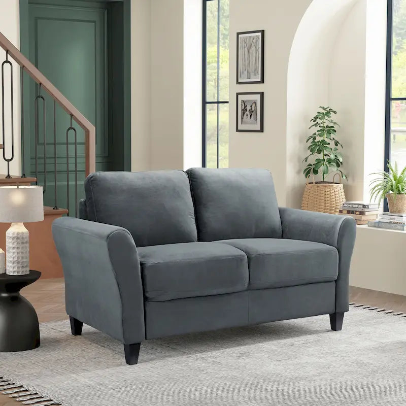 Soft Microfiber Upholstered Loveseat with Rounded Arms and Cushioned Seating