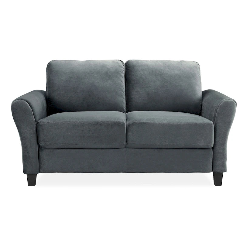 Canapé deux places moelleux en microfibre avec accoudoirs arrondis et assise rembourrée