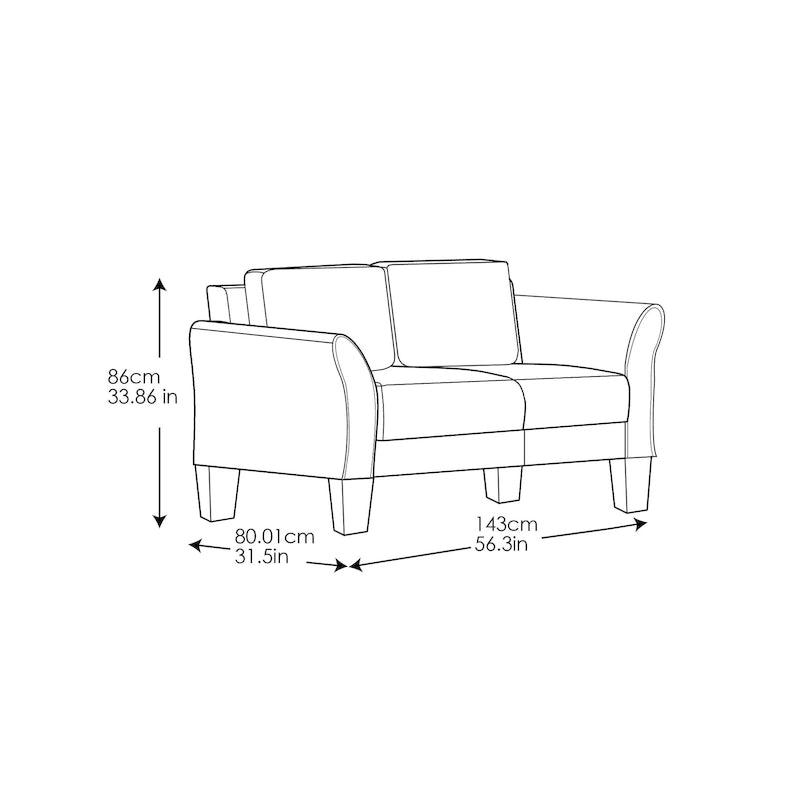 Canapé deux places moelleux en microfibre avec accoudoirs arrondis et assise rembourrée