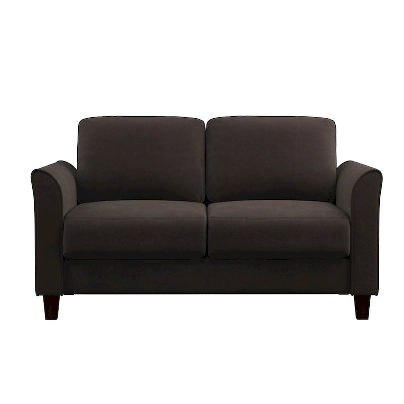 Canapé deux places moelleux en microfibre avec accoudoirs arrondis et assise rembourrée