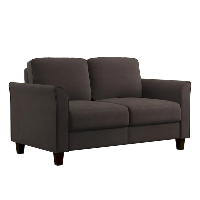 Canapé deux places moelleux en microfibre avec accoudoirs arrondis et assise rembourrée