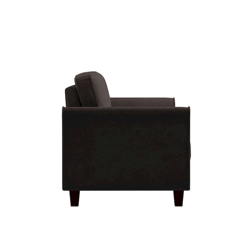 Canapé deux places moelleux en microfibre avec accoudoirs arrondis et assise rembourrée