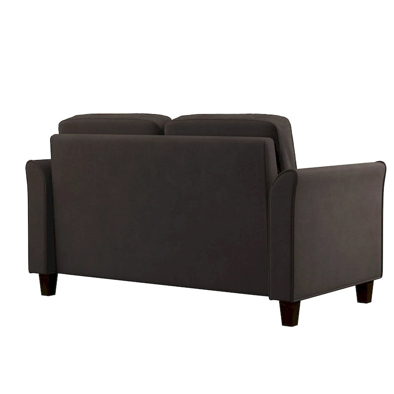 Canapé deux places moelleux en microfibre avec accoudoirs arrondis et assise rembourrée