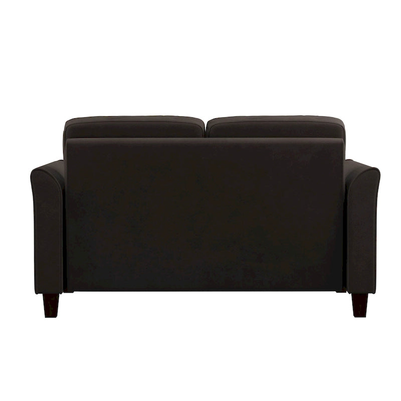 Canapé deux places moelleux en microfibre avec accoudoirs arrondis et assise rembourrée