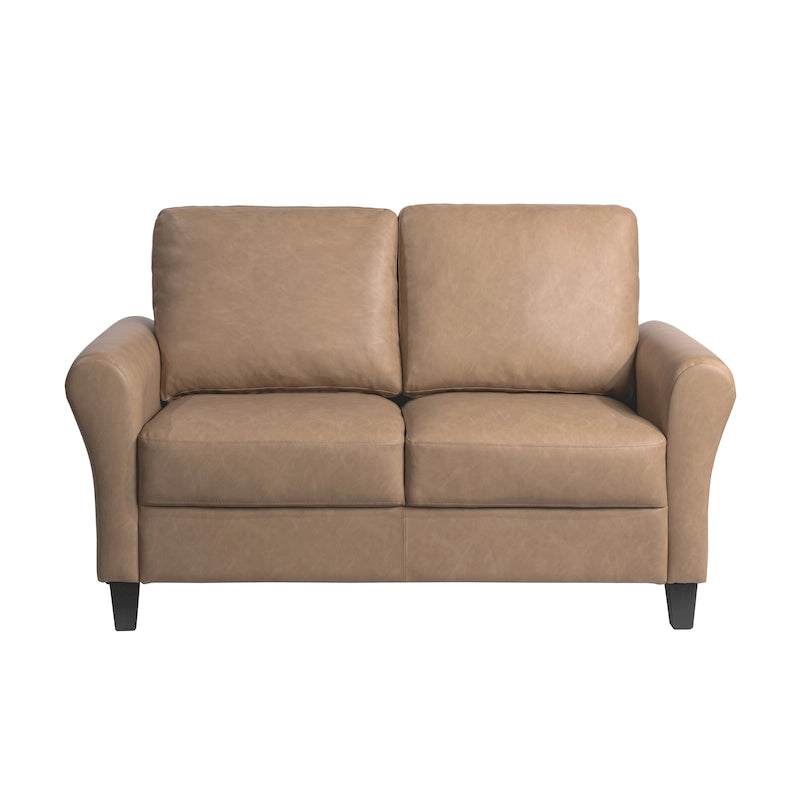 Canapé deux places moelleux en microfibre avec accoudoirs arrondis et assise rembourrée