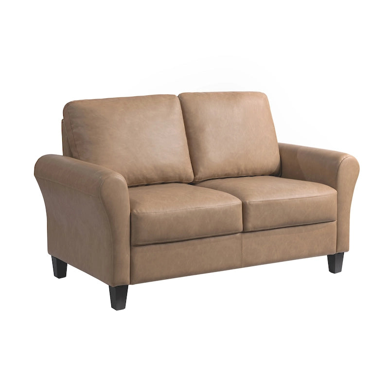 Canapé deux places moelleux en microfibre avec accoudoirs arrondis et assise rembourrée