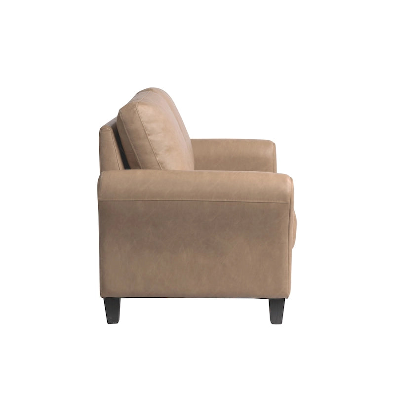 Canapé deux places moelleux en microfibre avec accoudoirs arrondis et assise rembourrée
