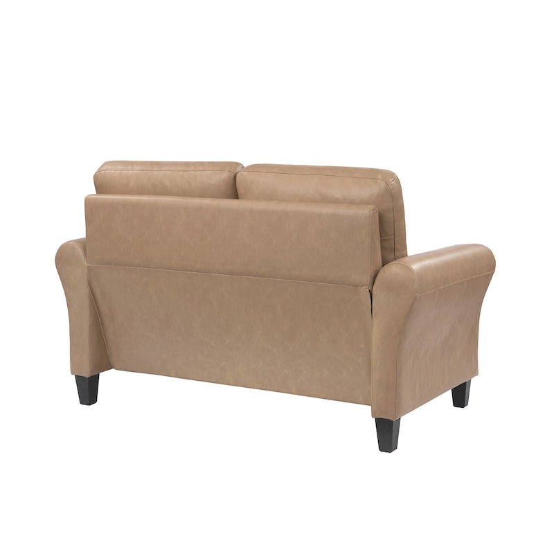 Canapé deux places moelleux en microfibre avec accoudoirs arrondis et assise rembourrée