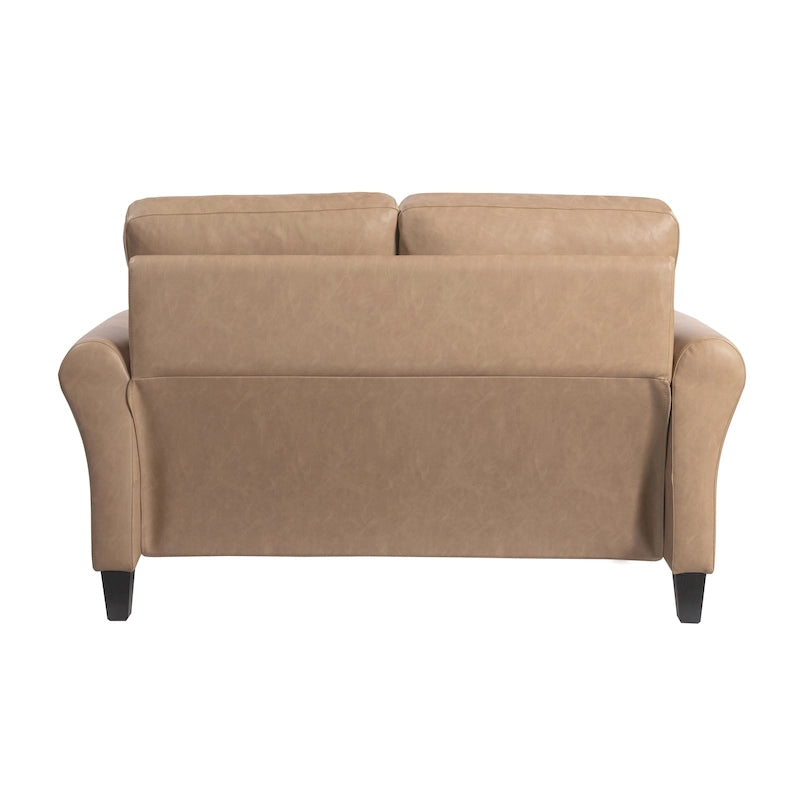 Canapé deux places moelleux en microfibre avec accoudoirs arrondis et assise rembourrée