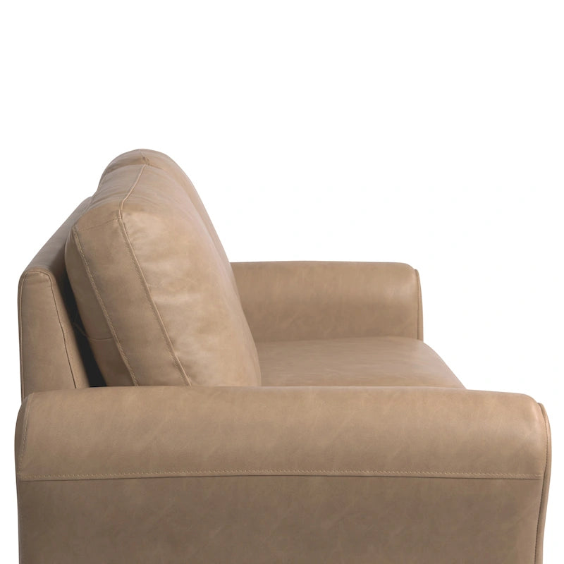 Canapé deux places moelleux en microfibre avec accoudoirs arrondis et assise rembourrée