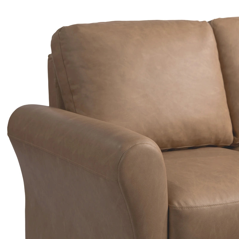 Canapé deux places moelleux en microfibre avec accoudoirs arrondis et assise rembourrée