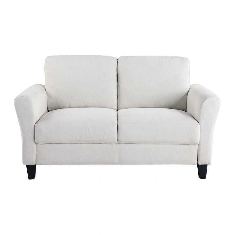 Canapé deux places moelleux en microfibre avec accoudoirs arrondis et assise rembourrée