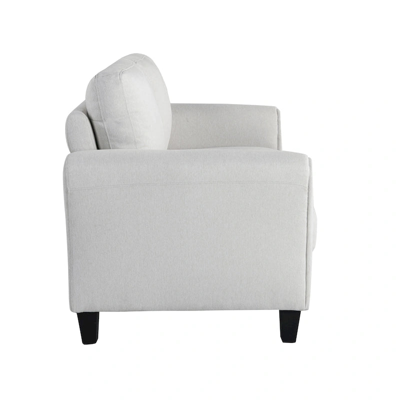 Canapé deux places moelleux en microfibre avec accoudoirs arrondis et assise rembourrée