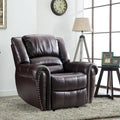 Classic Brown Leather Manual Recliner Chair with Plush Nailhead Trim