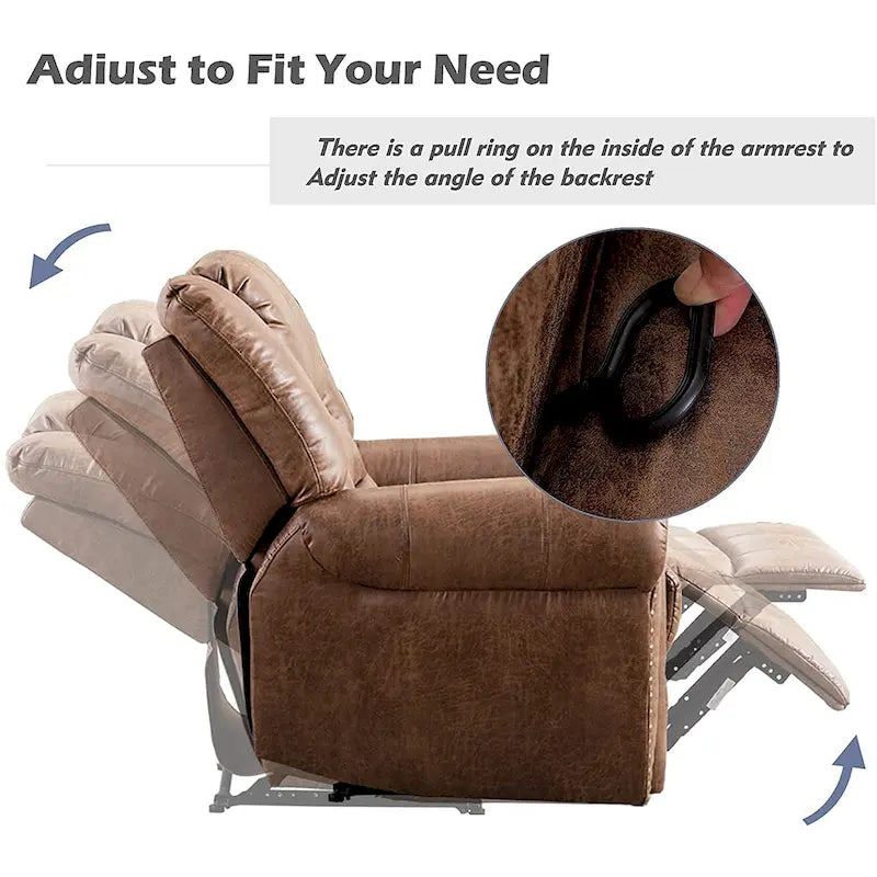 Classic Brown Leather Manual Recliner Chair with Plush Nailhead Trim