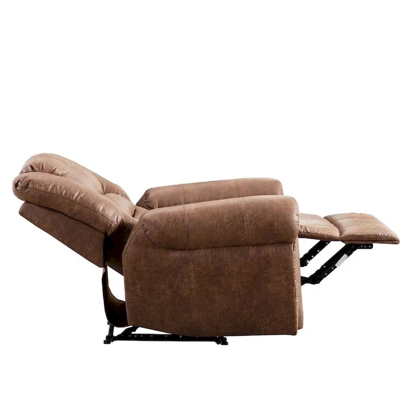 Classic Brown Leather Manual Recliner Chair with Plush Nailhead Trim