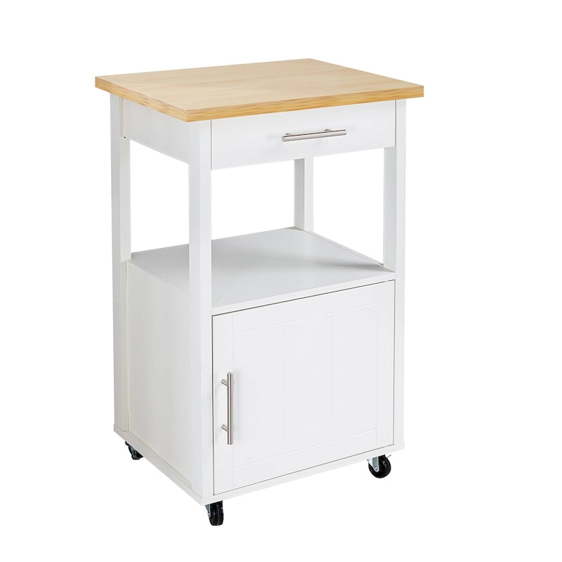 Compact Rolling Kitchen Cart with Drawer Cabinet and Open Shelf