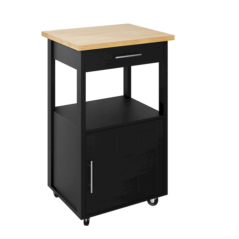 Compact Rolling Kitchen Cart with Drawer Cabinet and Open Shelf