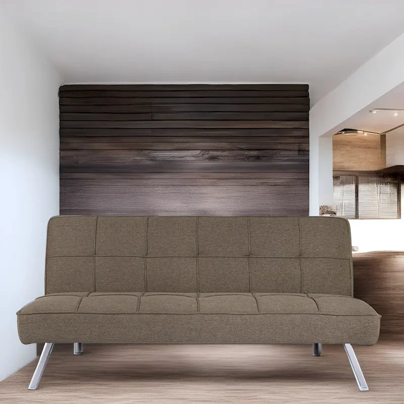Modern Armless Tufted Linen Futon Sofa Bed with Metal Legs