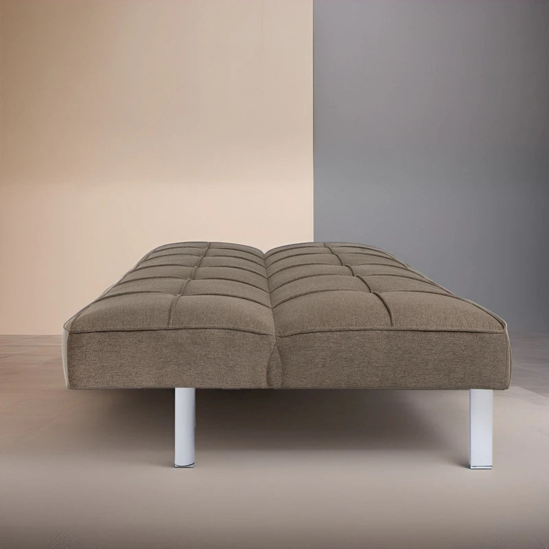 Modern Armless Tufted Linen Futon Sofa Bed with Metal Legs