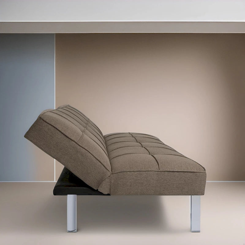 Modern Armless Tufted Linen Futon Sofa Bed with Metal Legs