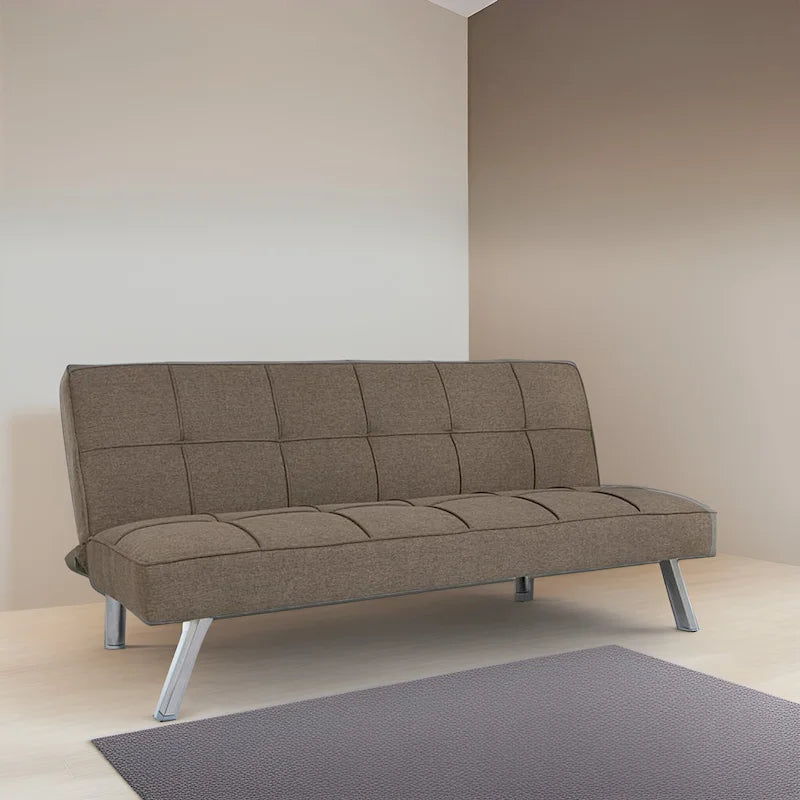 Modern Armless Tufted Linen Futon Sofa Bed with Metal Legs
