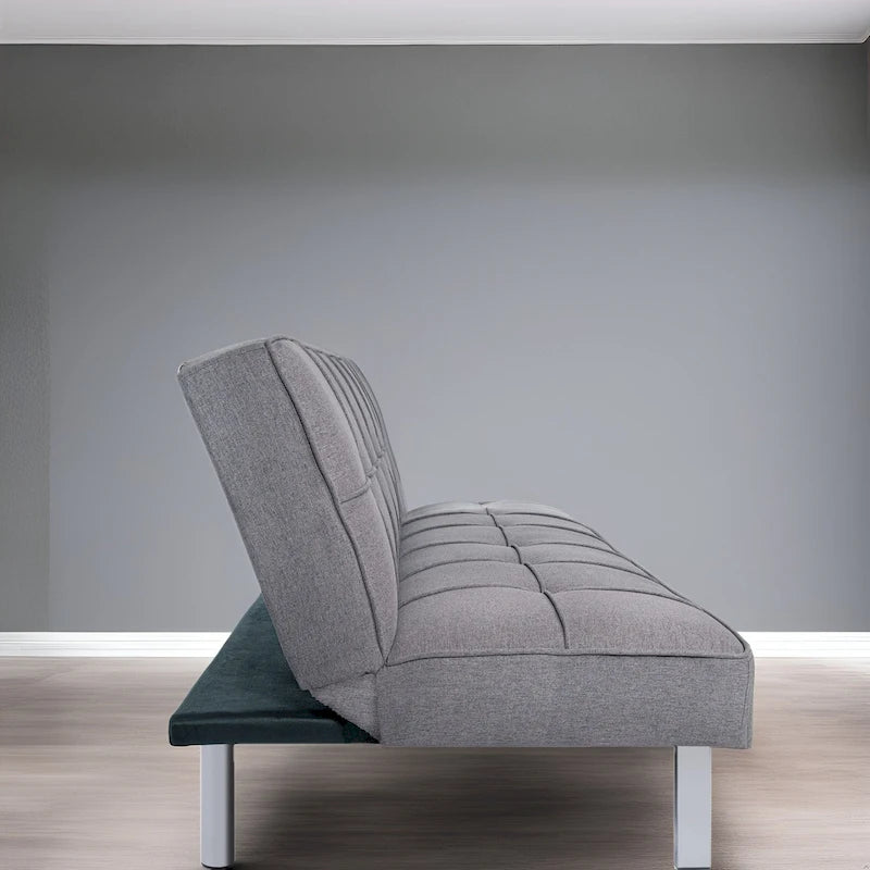 Modern Armless Tufted Linen Futon Sofa Bed with Metal Legs