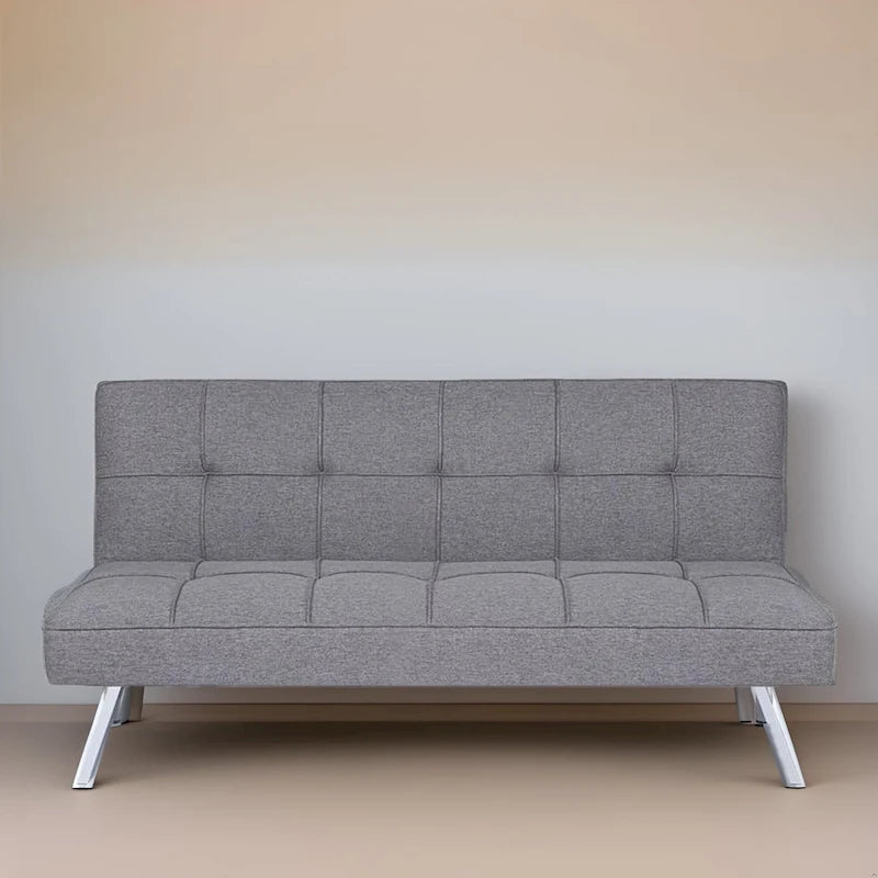 Modern Armless Tufted Linen Futon Sofa Bed with Metal Legs