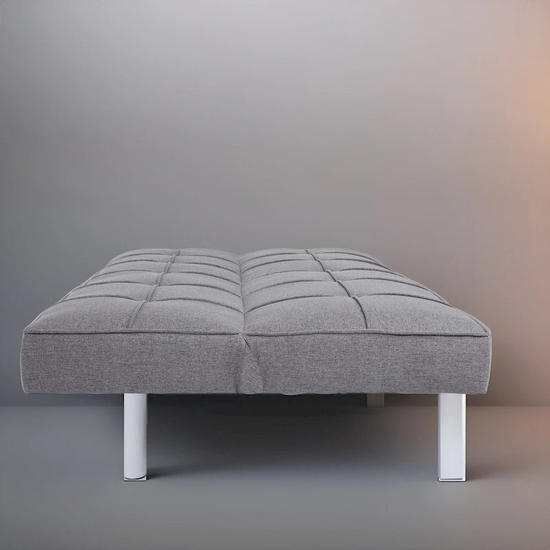 Modern Armless Tufted Linen Futon Sofa Bed with Metal Legs