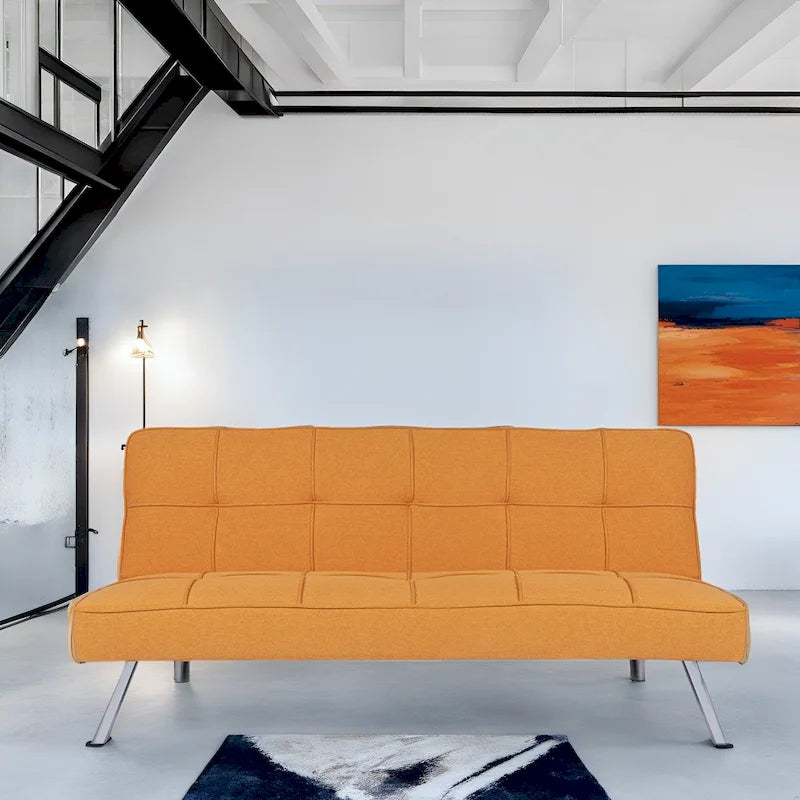 Modern Armless Tufted Linen Futon Sofa Bed with Metal Legs