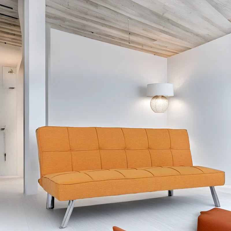 Modern Armless Tufted Linen Futon Sofa Bed with Metal Legs
