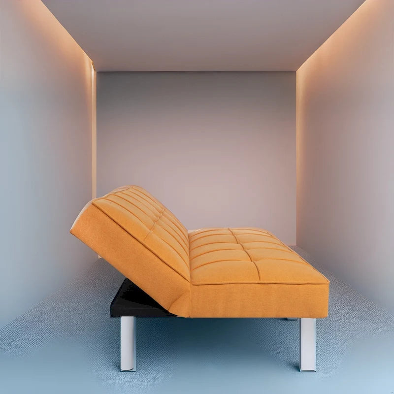 Modern Armless Tufted Linen Futon Sofa Bed with Metal Legs