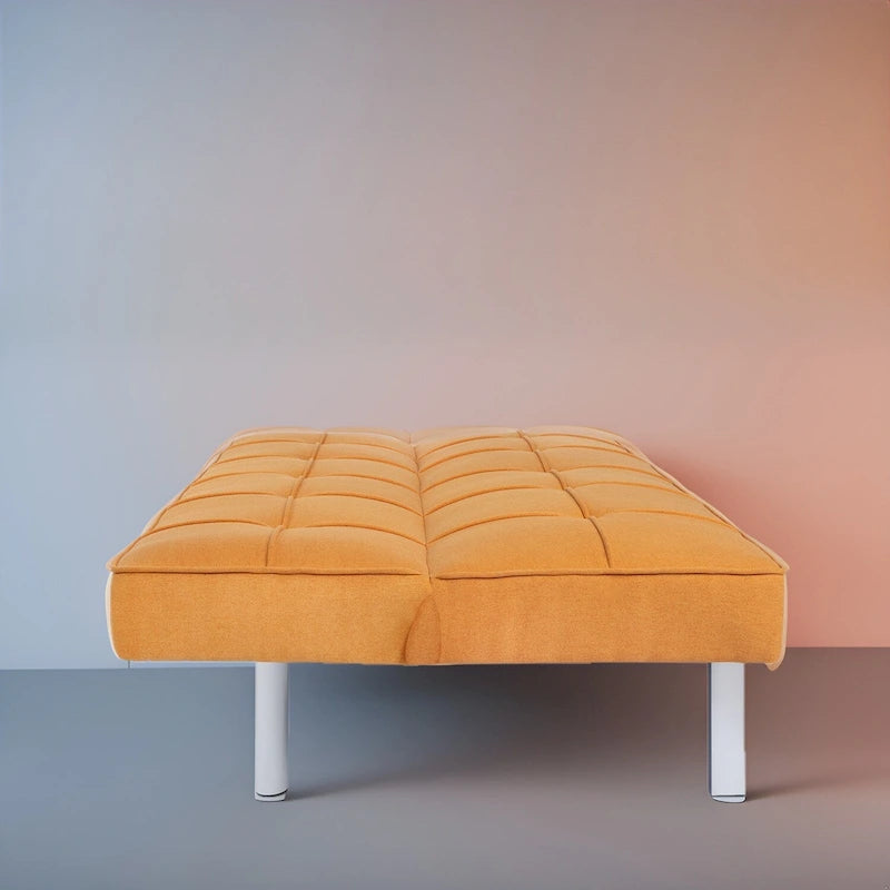 Modern Armless Tufted Linen Futon Sofa Bed with Metal Legs