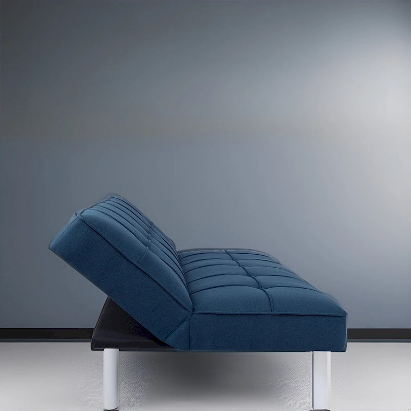 Modern Armless Tufted Linen Futon Sofa Bed with Metal Legs